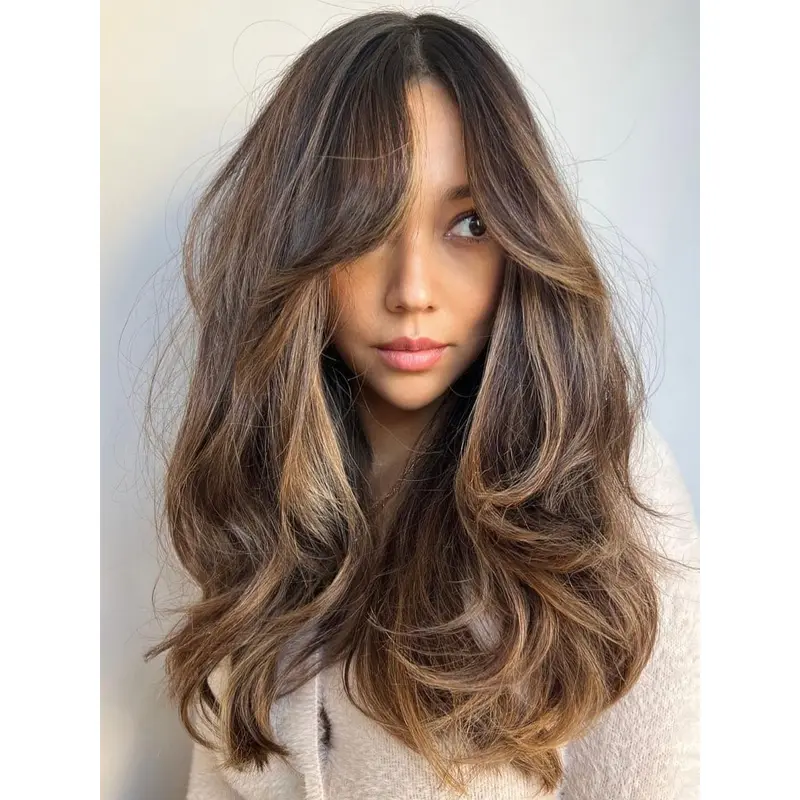 Long Wigs Human Hair Wavy Monofilament Layered Wigs