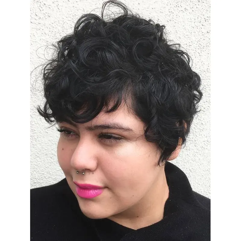 Short And Curly Wigs Black 6" With Bangs Wigs