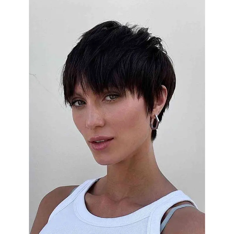 Short Straight Wigs Natural Black Choppy Pixie Wigs For Women Daily Party Wigs