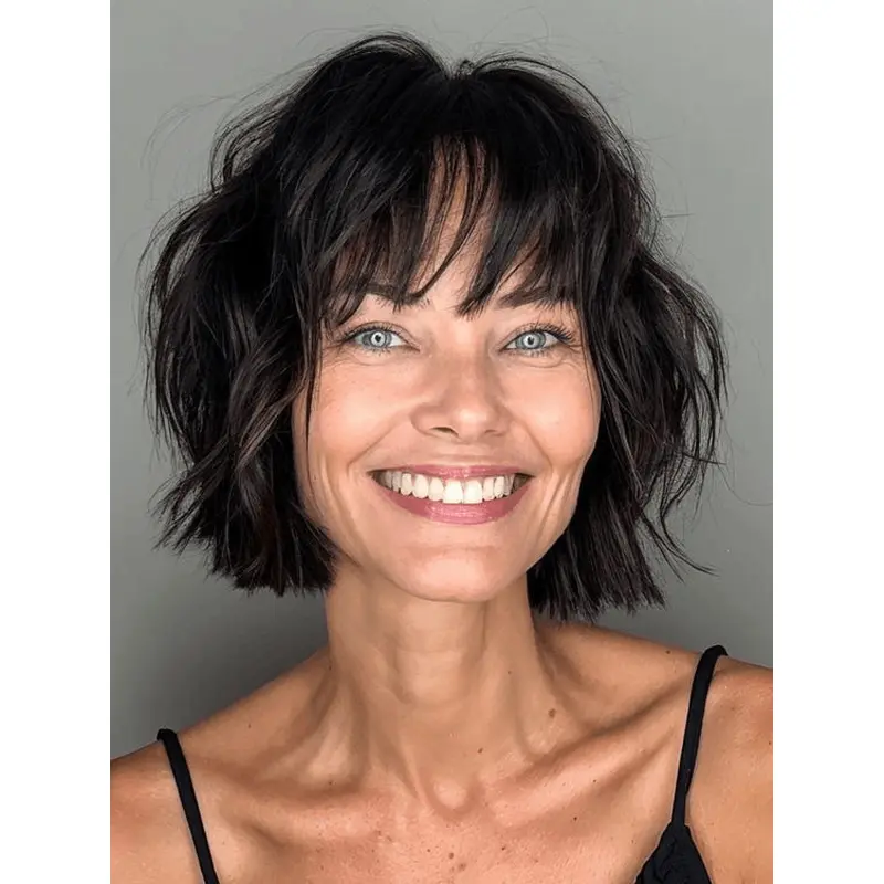 Short Wavy Wigs Human Hair 10" Monofilament Layered Wigs