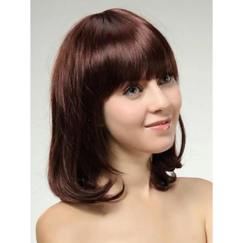 Stylish Auburn Straight Shoulder Length Wigs For Cancer