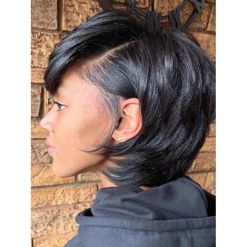 100 Percent Human Hair Wigs For African American 8" Monofilament Black Wigs
