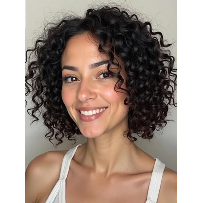 Bob Human Hair Wigs Layered Curly 10" Black Wigs