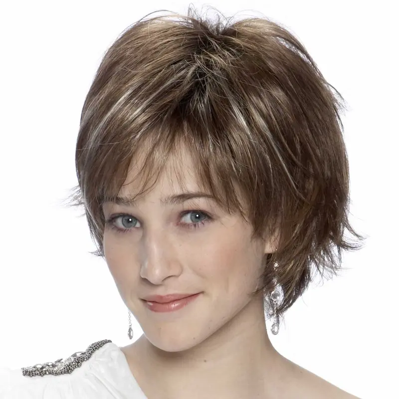 Brown Layered Straight Short Wigs