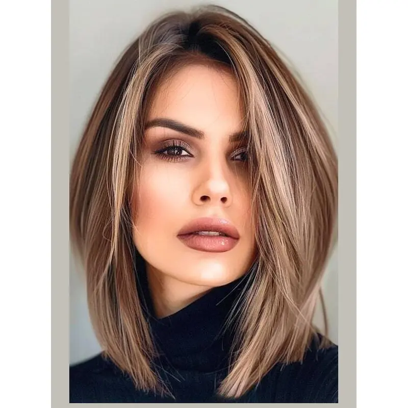 Medium Straight Wig Monofilament Without Bangs Synthetic Shoulder Length 14" Wigs