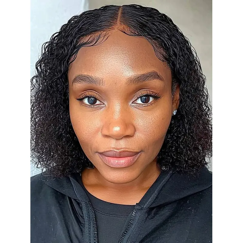 African American Curly Wigs Bobs Lace Front Chin Length Wigs