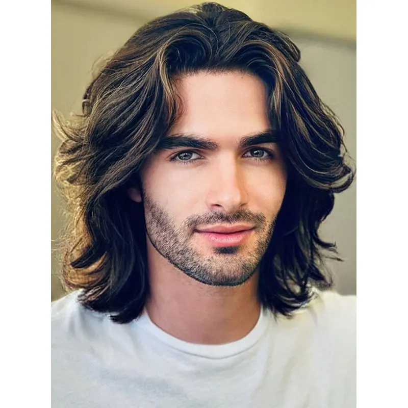 Lace Wigs For Men Layered Wavy Synthetic 12" Wigs