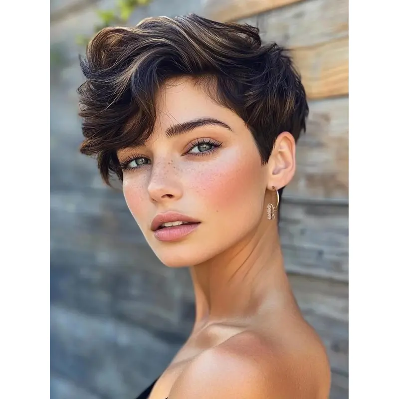 Short Haircut Wigs Monofilament Ombre/2 Tone Wavy 6" Synthetic Boycuts Wigs