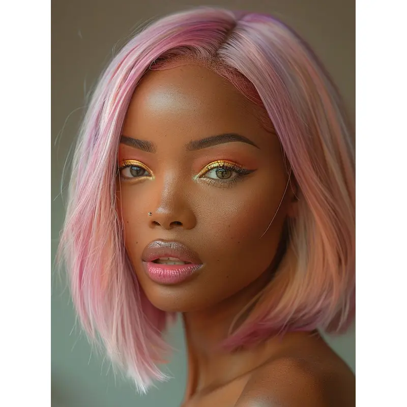 African American Bob Wigs 12" Remy Human Hair Straight Wigs