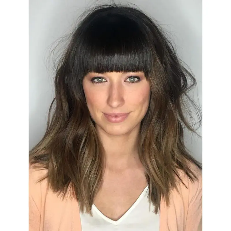 Celeb Wigs Shoulder Length Straight Lace Front Synthetic Blunt Bangs Wigs