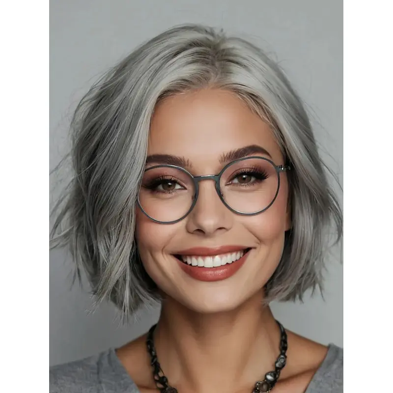 Human Hair Grey Wigs Bobs Straight 10" Lace Front Chin Length Wigs