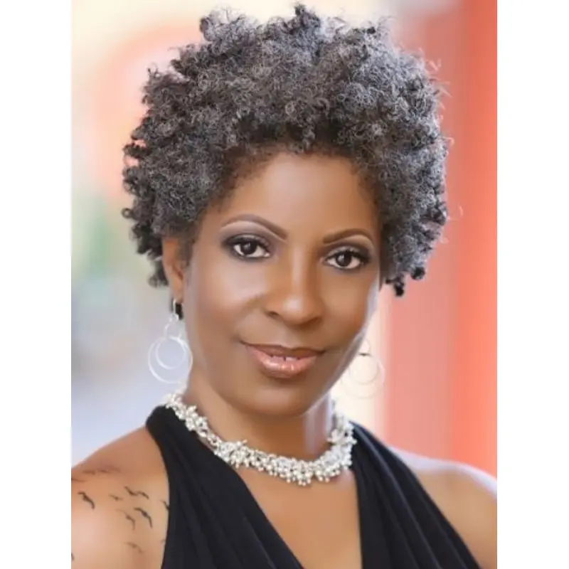 Human Hair Short Wigs For African American 6" Lace Front Grey Wigs