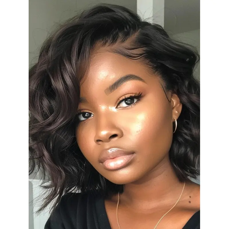 Human Hair Wigs African American Wavy Black Layered Wigs