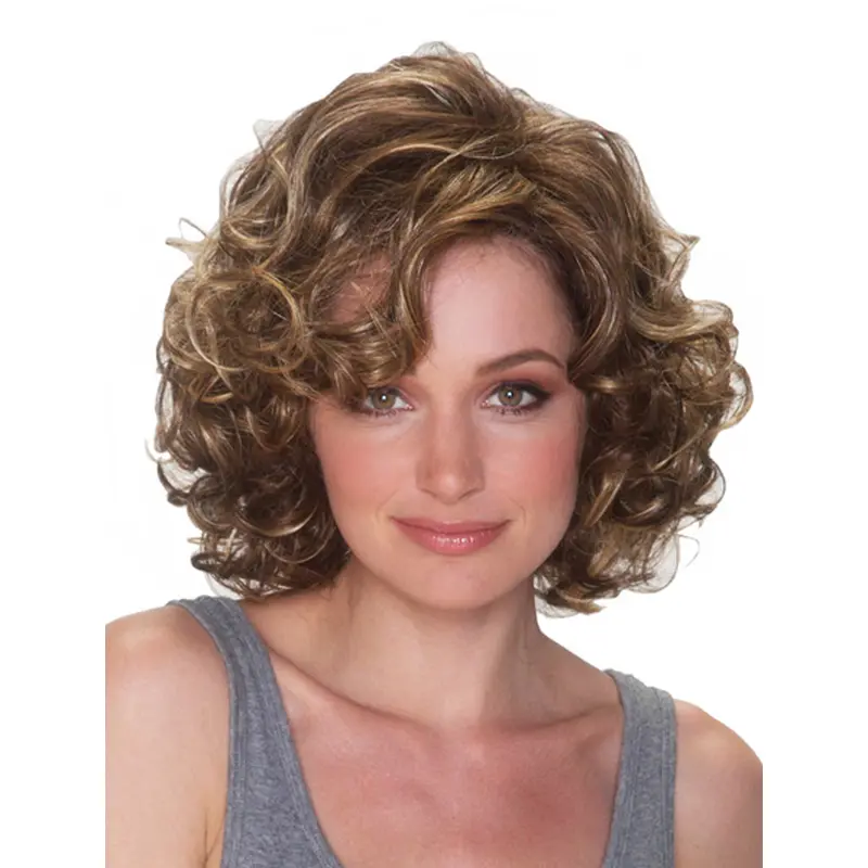 Impressive Blonde Curly Chin Length Synthetic Wigs