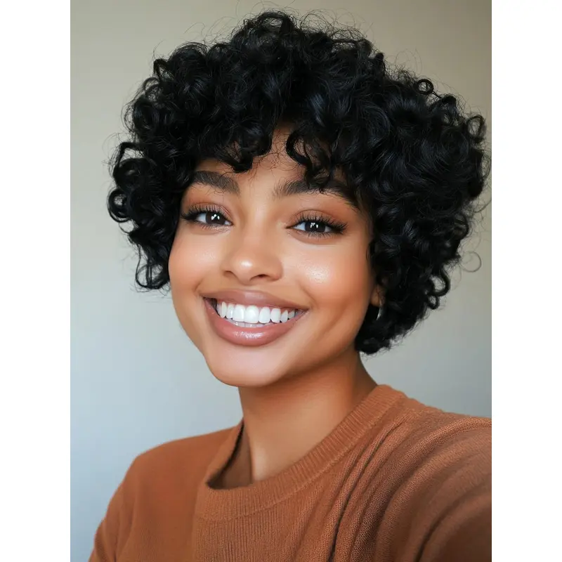 Short Wigs For African American Women Monofilament Black Synthetic Wigs