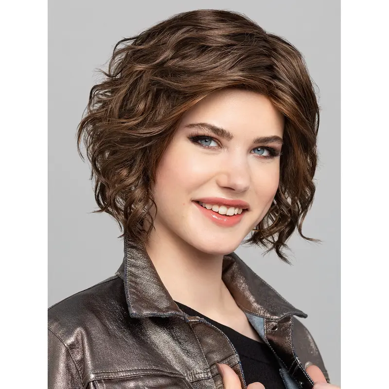 10" Chin Length Brown With Highlights Bobs Synthetic Sleek Lace Wigs