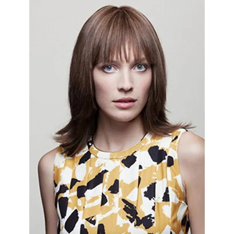 14" Wavy Brown With Bangs Medium Wigs