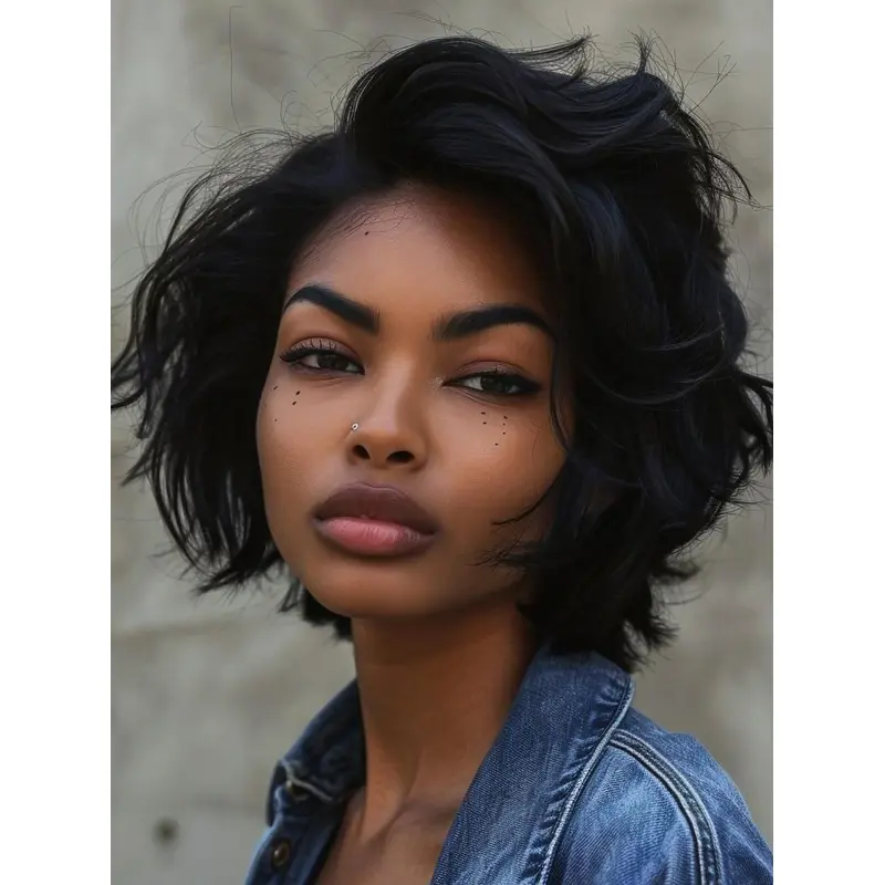 Bump Wigs For African American Remy Human Hair 8" Short Wavy Wigs