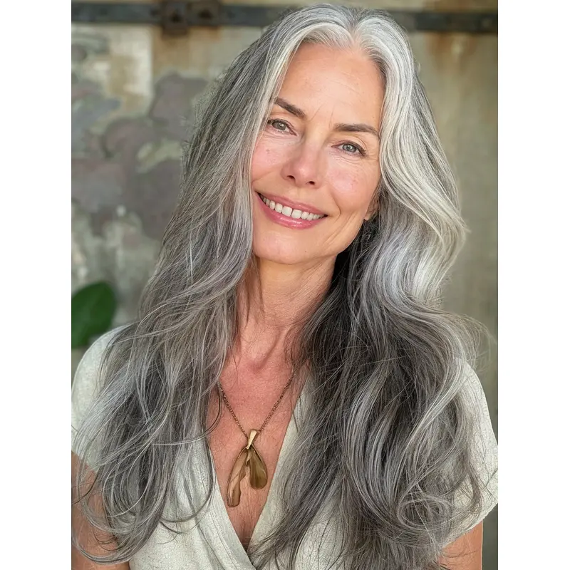 Grey Hair Colour For Older Women Wavy 20" Synthetic Lace Front Wigs