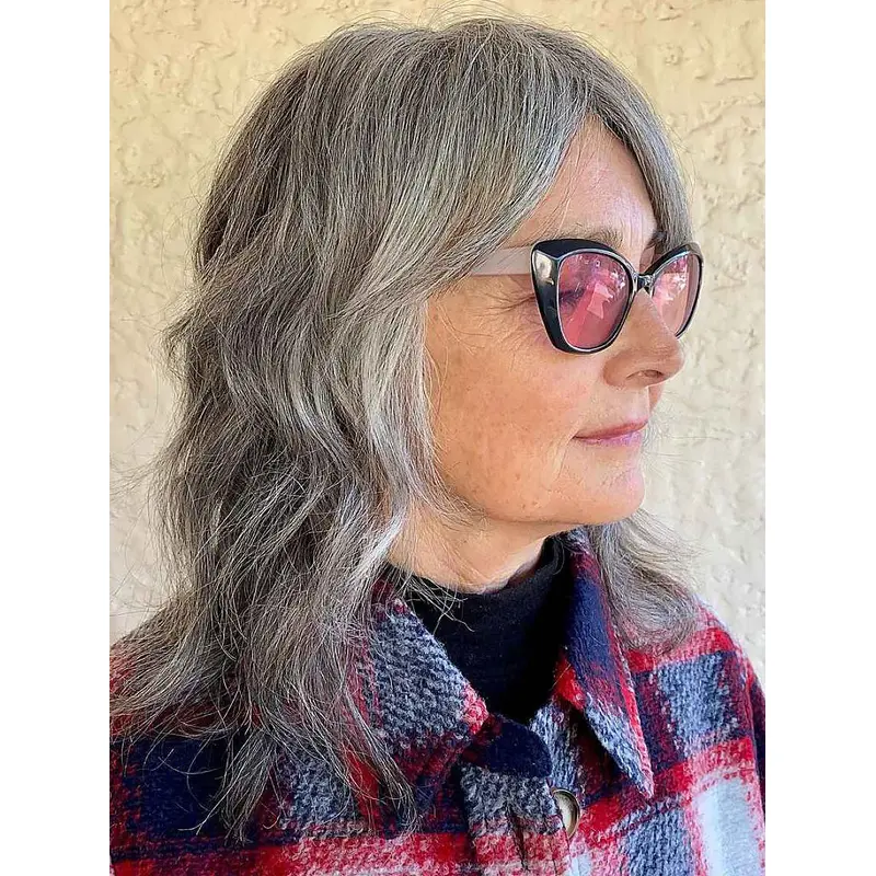 Grey Long Wigs Wavy Without Bangs 16" Lace Front Wigs