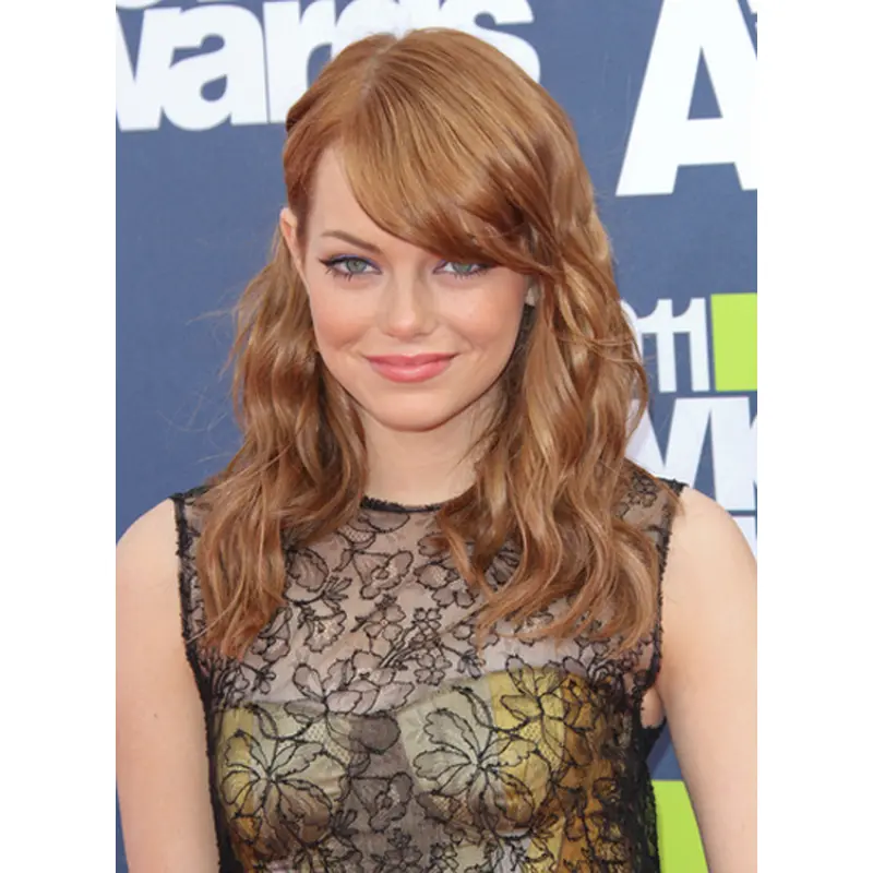 Ideal Auburn Wavy Shoulder Length Celebrity Wigs