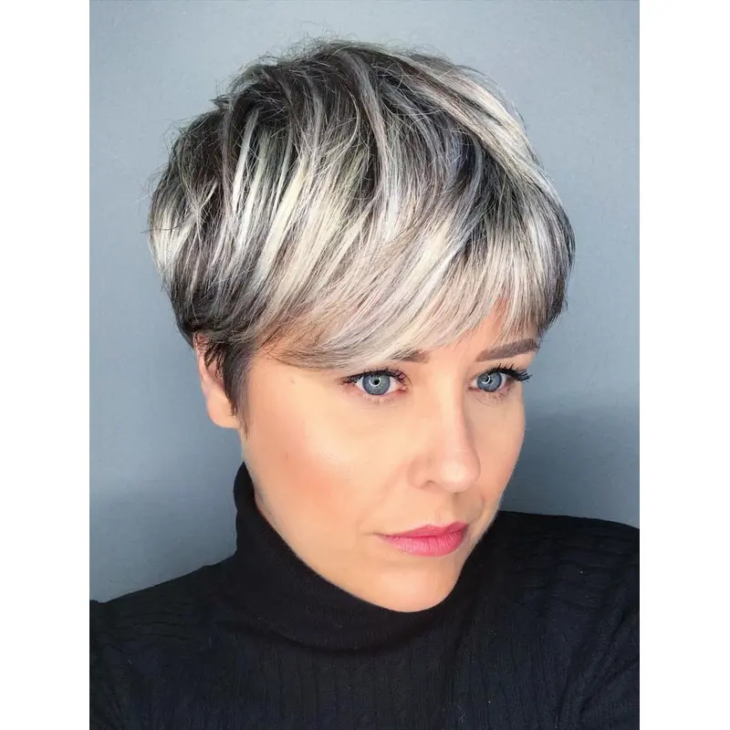 Short Pixie Cut Wigs Boycuts Synthetic Short Grey Wigs Wavy Pixie Wigs