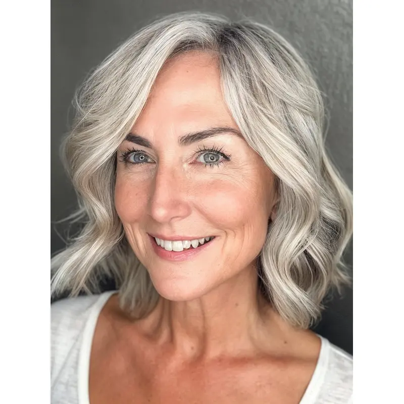Wigs For Grey Hair Lace Front Wavy Synthetic Layered Wigs