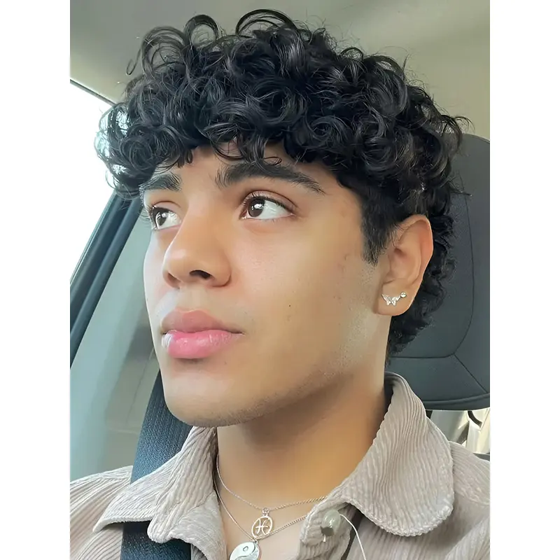 Black Male Wig 4" Curly Lace Front With Bangs Wigs