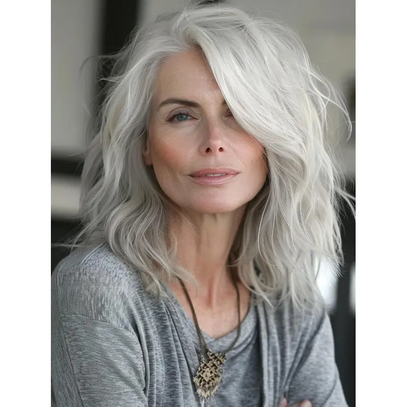 Grey Front Lace Wigs 14" Wavy Shoulder Length Synthetic Wigs