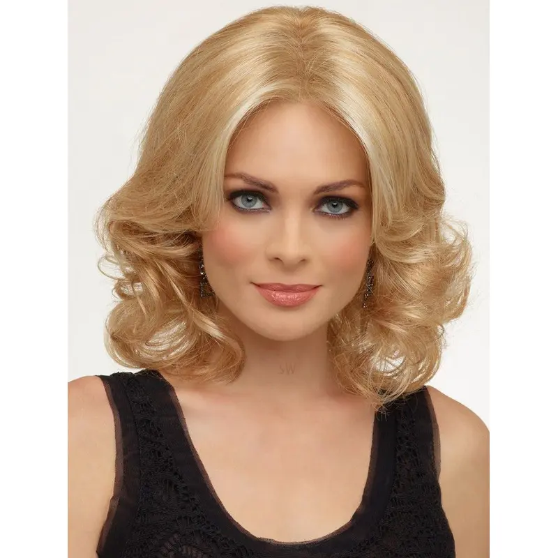 Online Blonde Curly Shoulder Length Lace Front Wigs