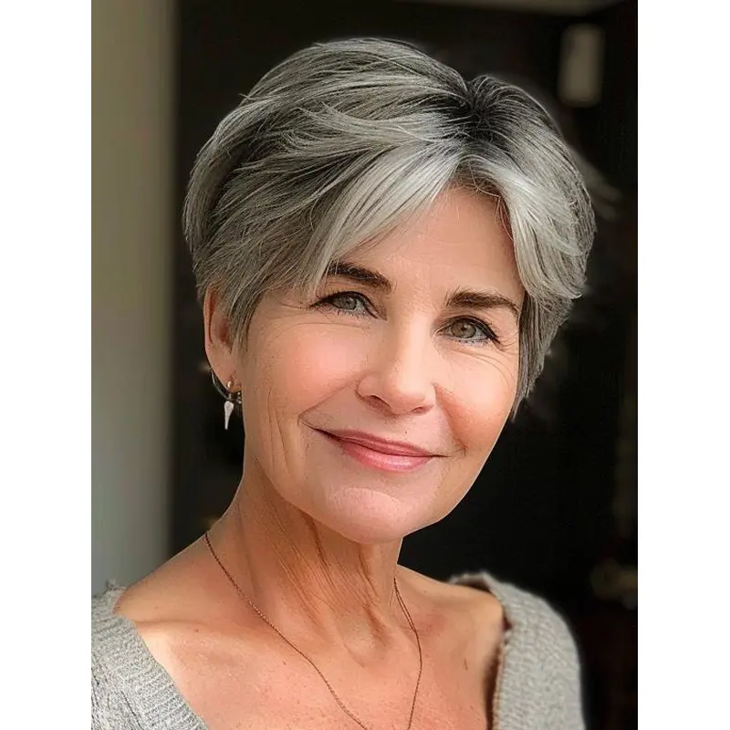 Short Grey Wigs Synthetic Straight Bobs Wigs