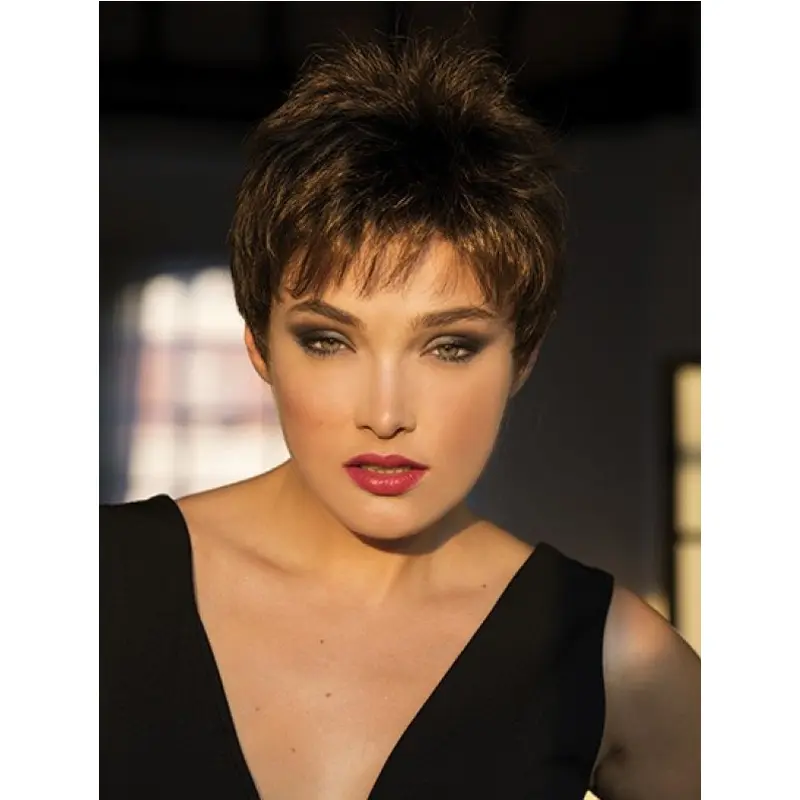 Straight Brown 6" Boycuts Capless Short Hairstyles For Women