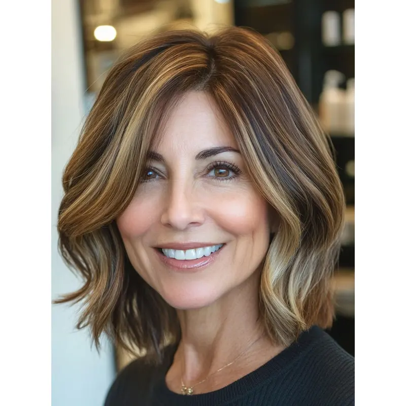 Wigs Medium Length 14" Monofilament Wavy Remy Human Hair Layered Ombre/2 Tone Wigs