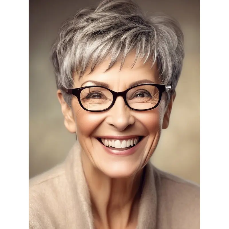 Women Grey Wig Straight 4" Monofilament Cropped Wigs