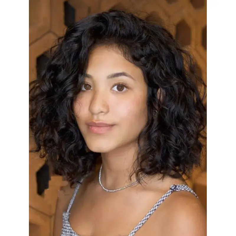 Black Curly Wigs Lace Front Synthetic Without Bangs Curly Bob Wigs