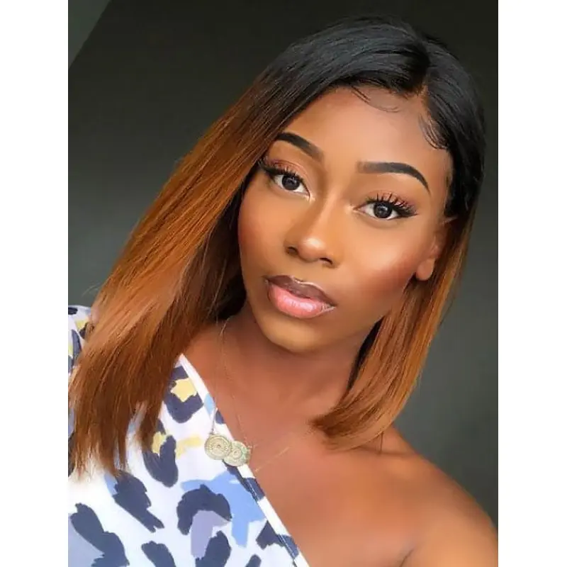 Bob Cut Wigs African American Monofilament 14" Ombre/2 Tone Wigs