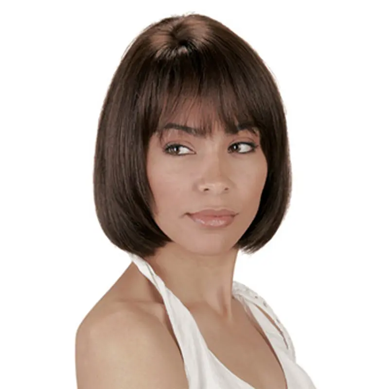 Brown Ideal Straight Indian Remy Hair Medium Wigs
