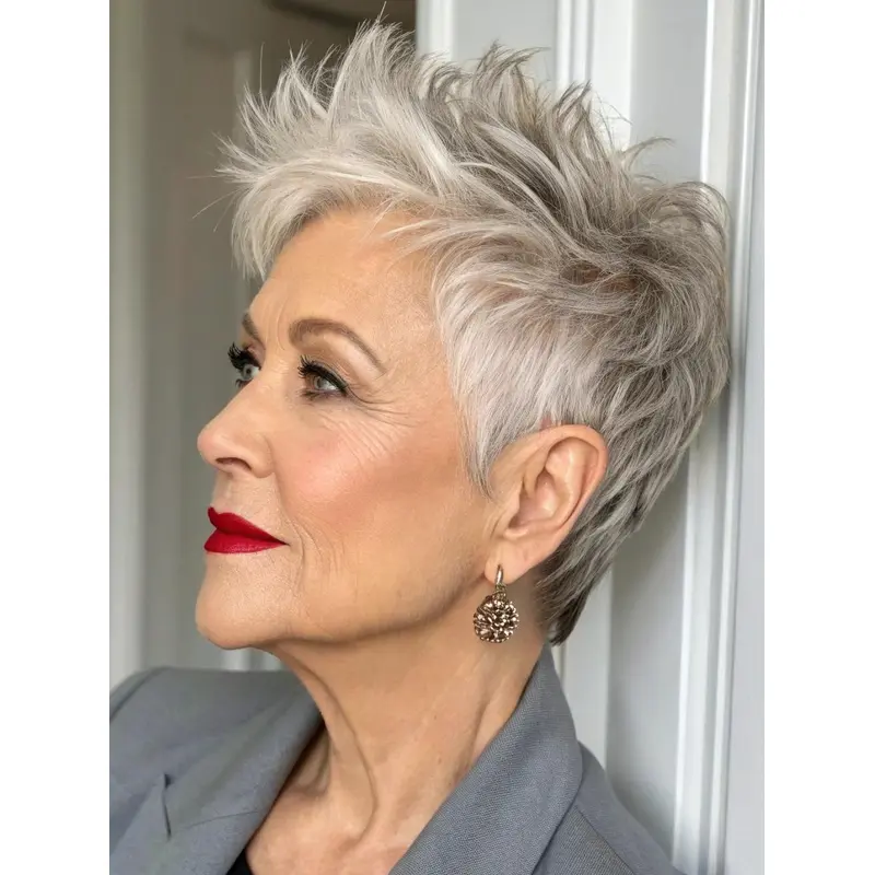 Real Hair Grey Wig 4" Cropped Wavy Monofilament Wigs
