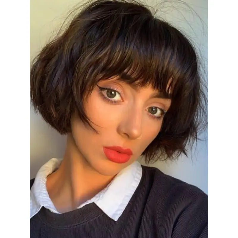 Short Bob Wigs Human Hair Monofilament Wavy Remy Human Hair 8" Wigs