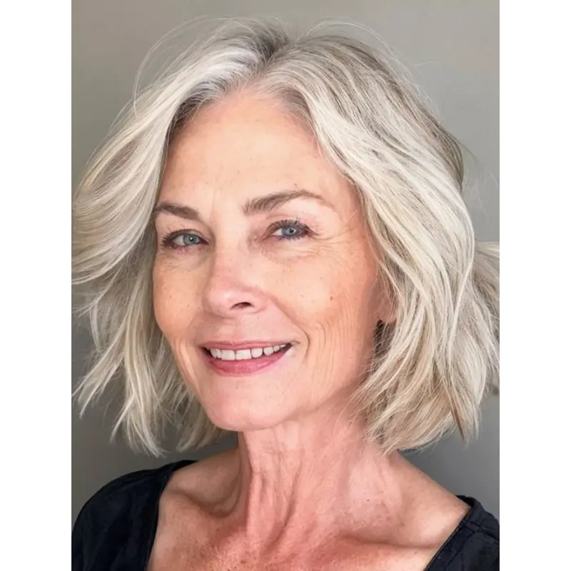 Short Human Hair Wigs Grey 10" Wigs