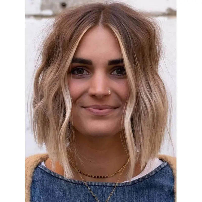 Wavy Bob Wigs Ombre/2 Tone 12" Shoulder Length Lace Front Remy Human Hair Wigs