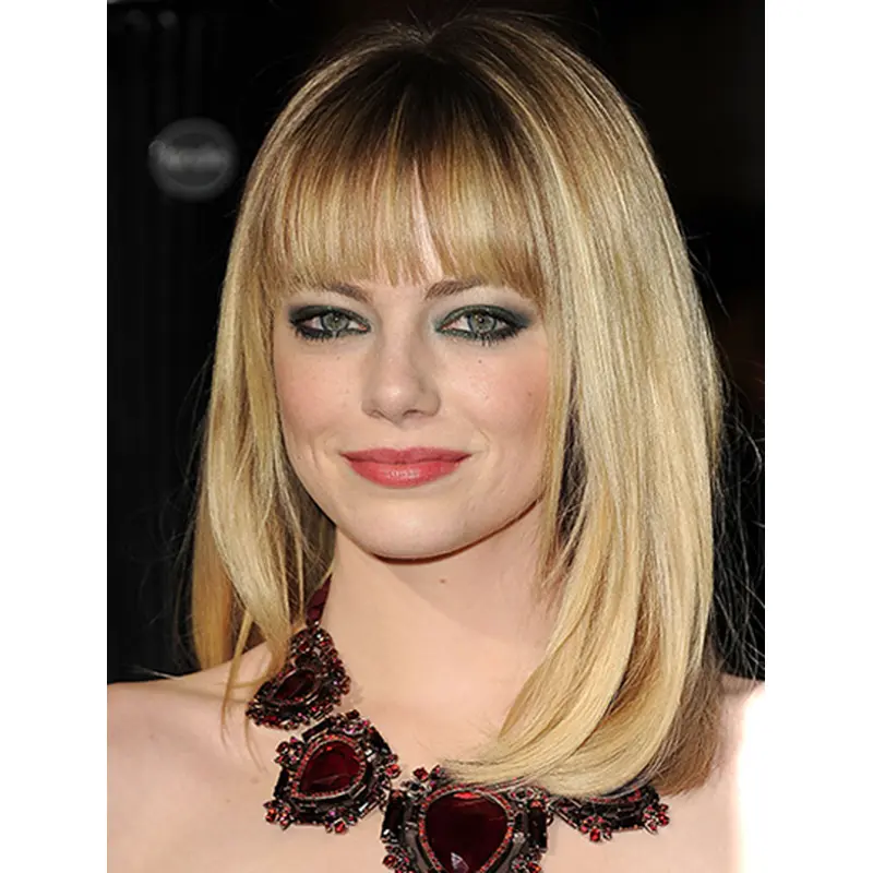 16" Full Lace Shoulder Length Blonde With Bangs Emma Stone Wigs