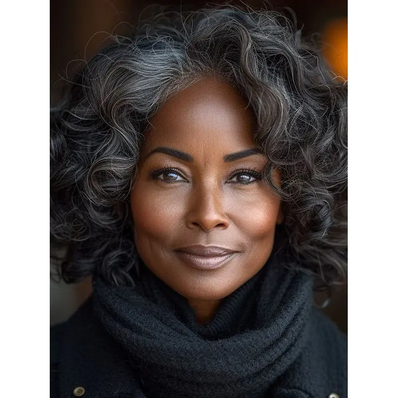 Human Hair Wigs African American 10" Monofilament Grey Wigs