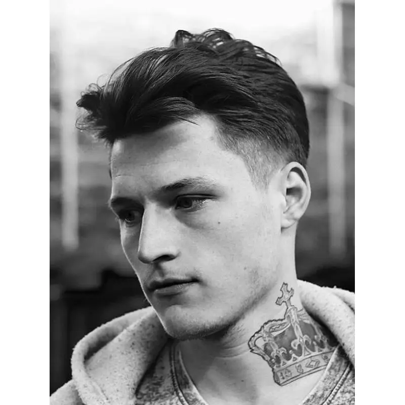 Straight Monofilament Remy Human Hair Black Short Low Temple Fade Men Wigs