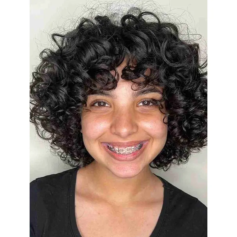 African Short Wigs Black 8" With Bangs Wigs