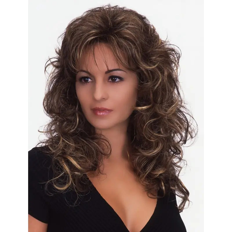 Brown Curly Synthetic Natural Long Wigs