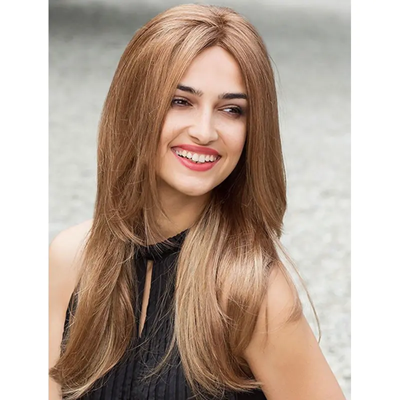 Exquisite Remy Human Hair Lace Front Straight Long Wigs