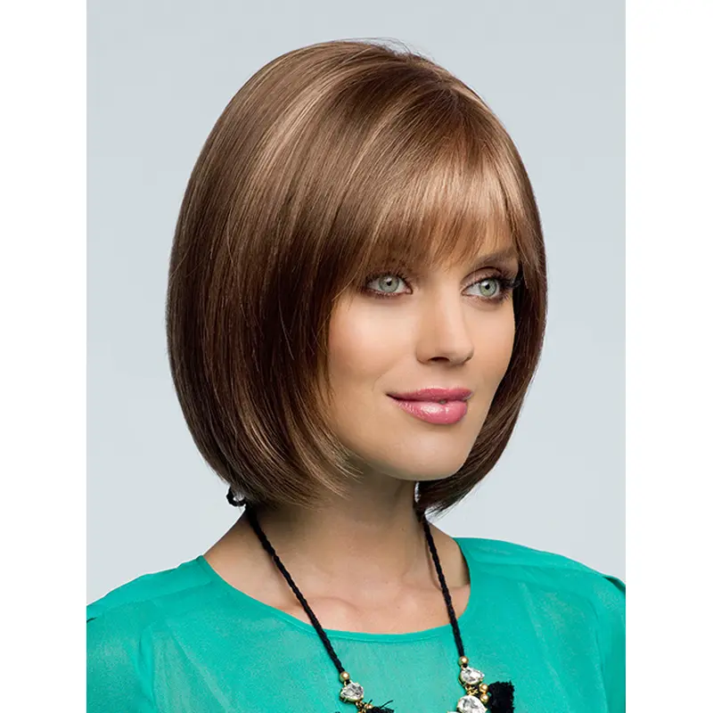 Gentle Brown Wavy Chin Length Synthetic Lace Wigs