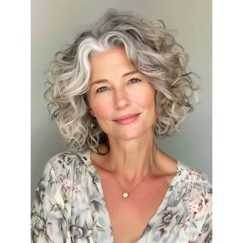 Grey Bobs Wig Monofilament 10" Curly Synthetic Wigs