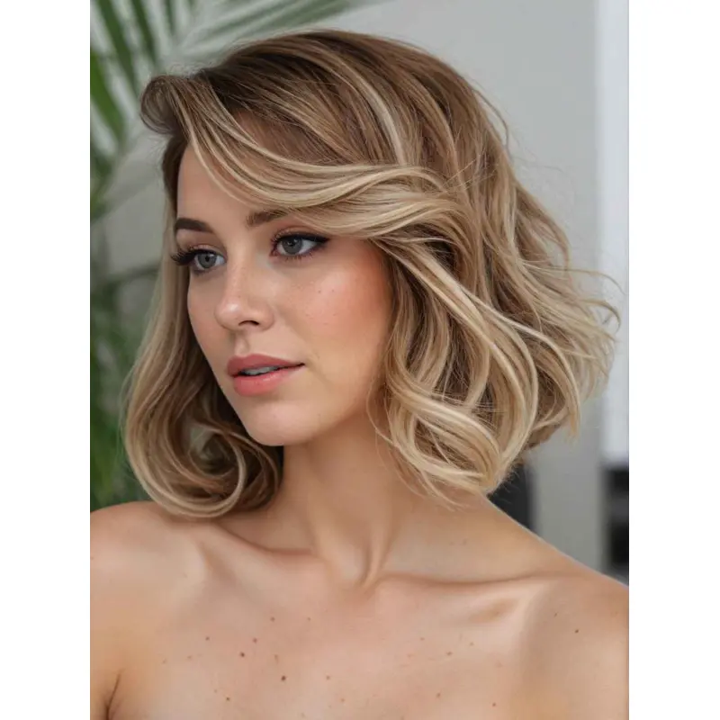 Human Hair Wigs Bob Ombre Tone 12" With Bangs Lace Front Wigs